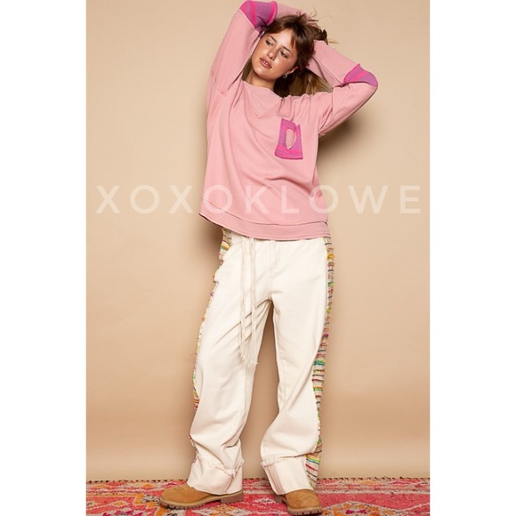 POL Pink Heart Patch Waffle Knit Top Oversized - Picture 6 of 14